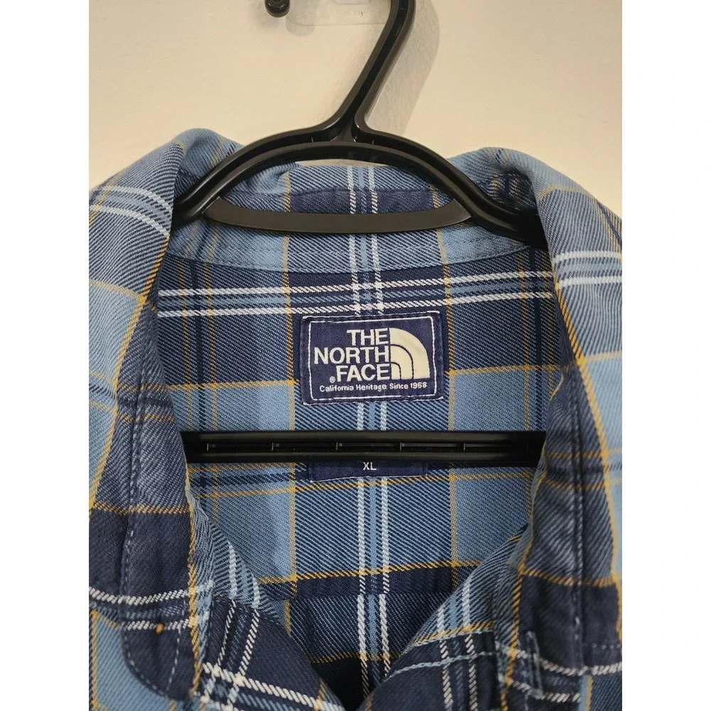 The North Face Flannel Shirt Mens XL‎ Blue Plaid Button Up Cotton Long